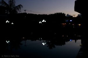 Night lights reflected in water