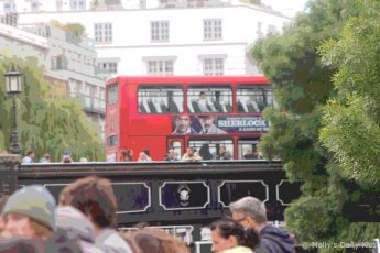 London bus on the bridge at Camden