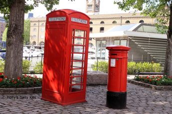 Red phone box and letter box in St Katherines Dock London