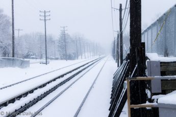 Snow on train tracks