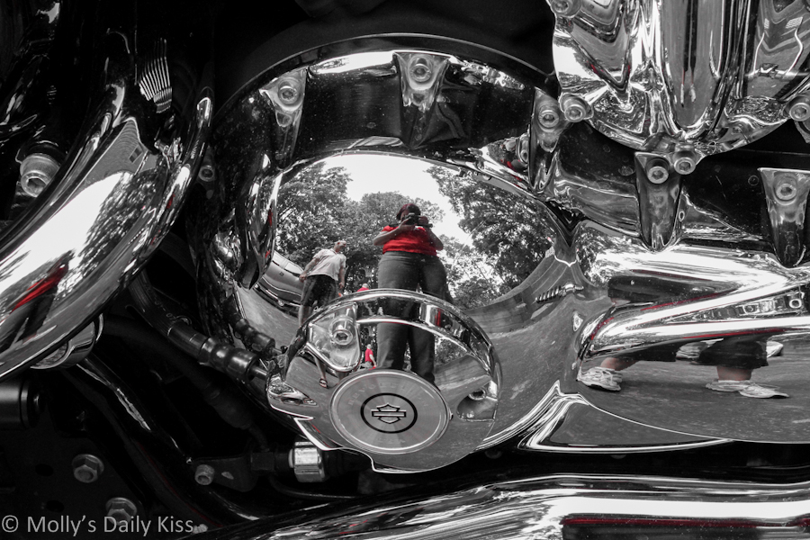 Self Portrait reflection in Harley Davidson Chrome