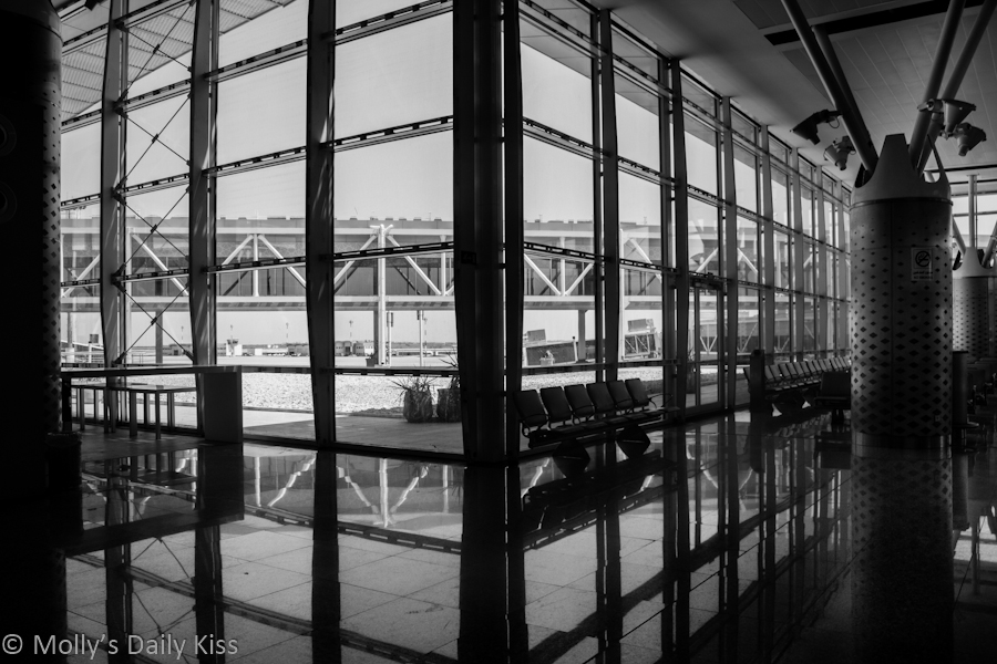 Tunisia airport modern building reflections