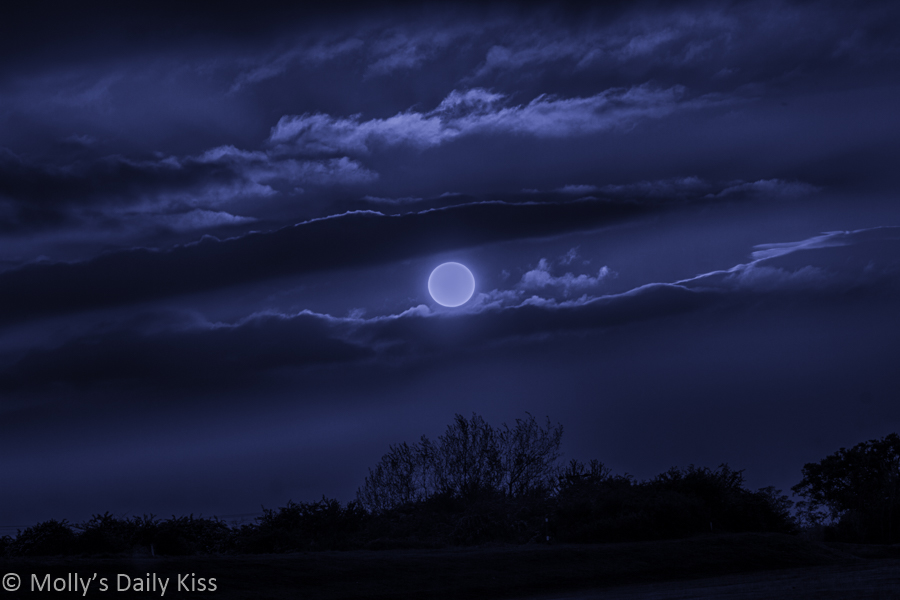Blue moon in blue night sky