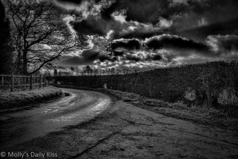 HDR black and white of country lane