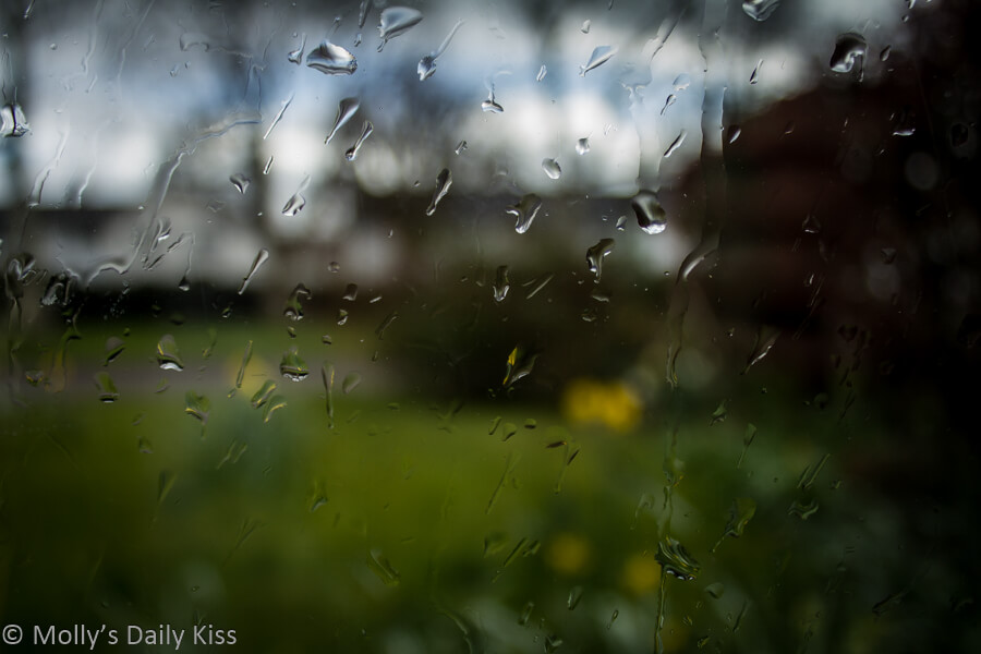 Rain drops on window spring weather