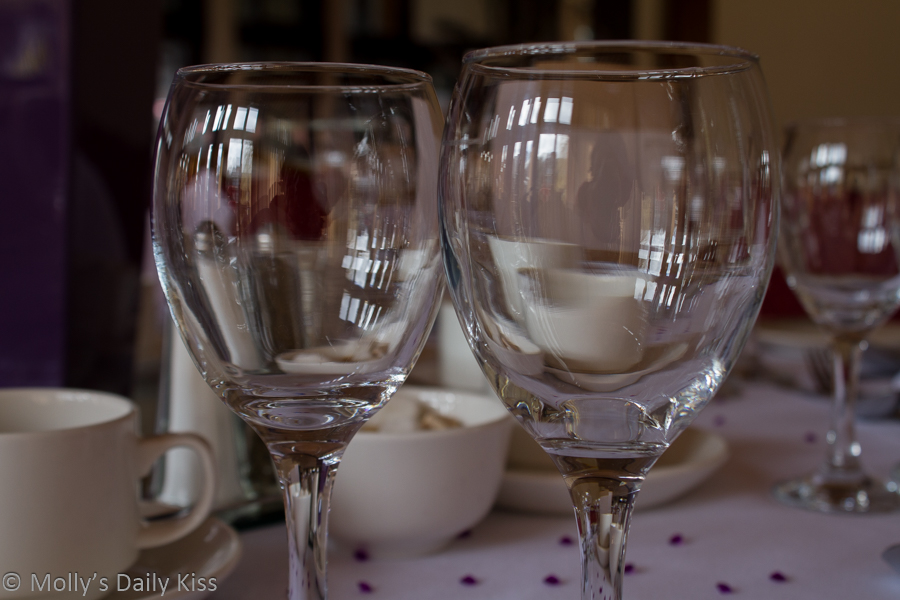 reflections in wine glasses dinning