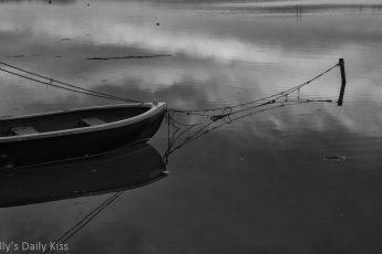 Black and white of boat in the water gray palette of colour