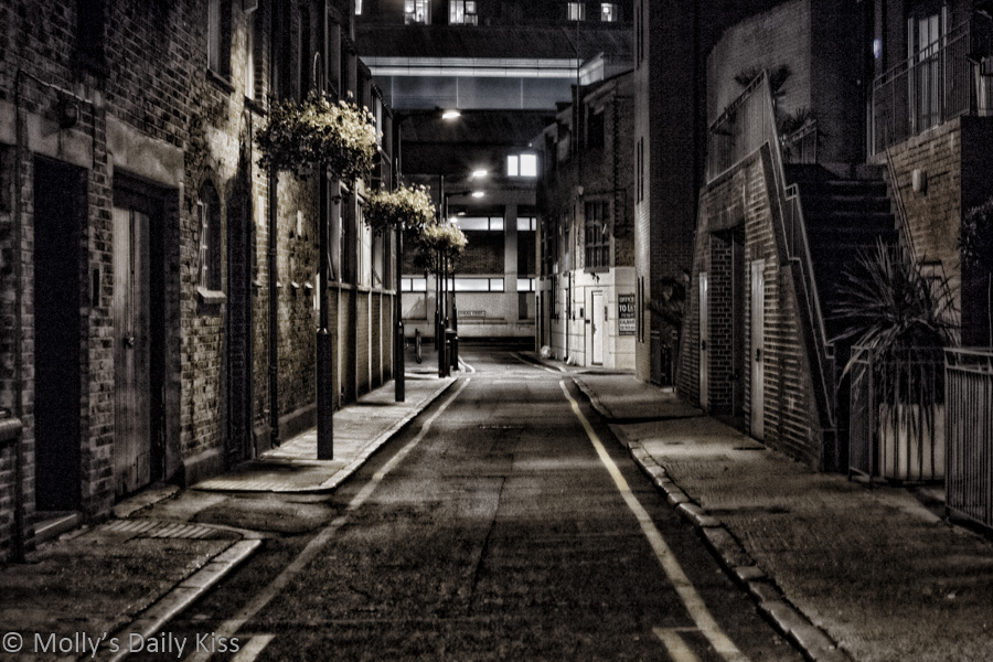 Dark street summer night in London