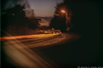 Night lights trails of cars