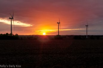 Sunset with wind farm. Remorseful Day