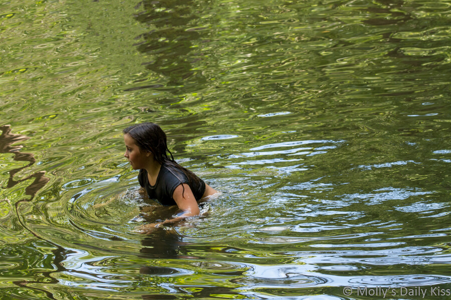 young girl swimming in river at St Peters village PA