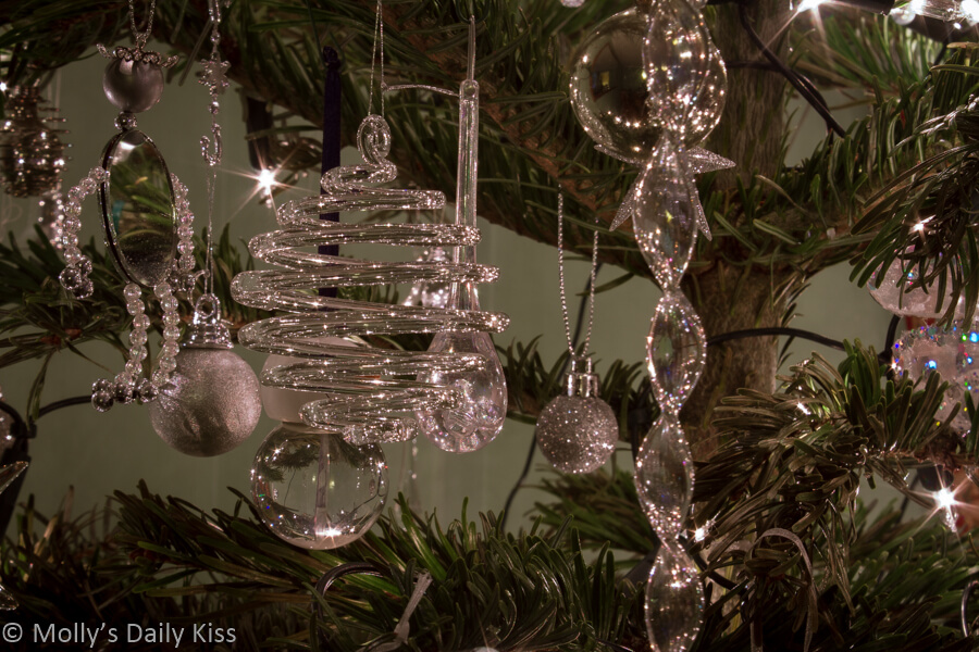 ornaments of Chrsitmas tree with reflections