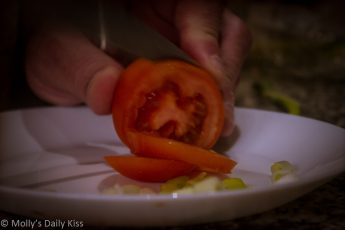 Cutting tomato fruit
