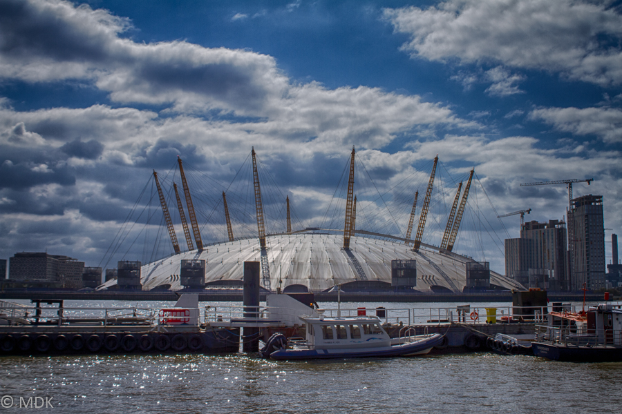 London Dome in sunlight with blue skies and clouds