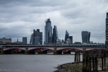 Looking down the river thames to city of london