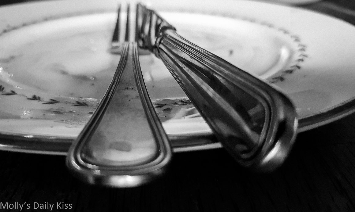 Knife and fork on empty plate