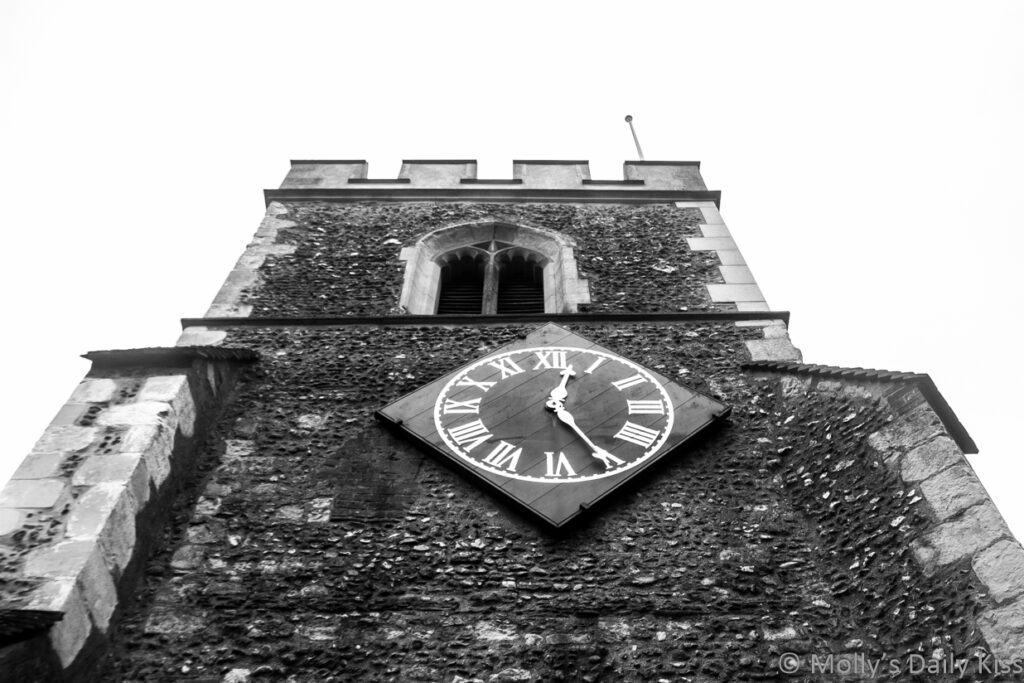 looking up at church clock