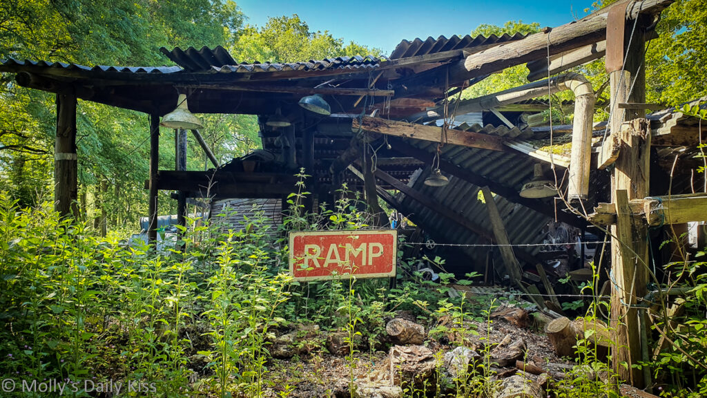 Old farm building with RAMP sign in front collapses