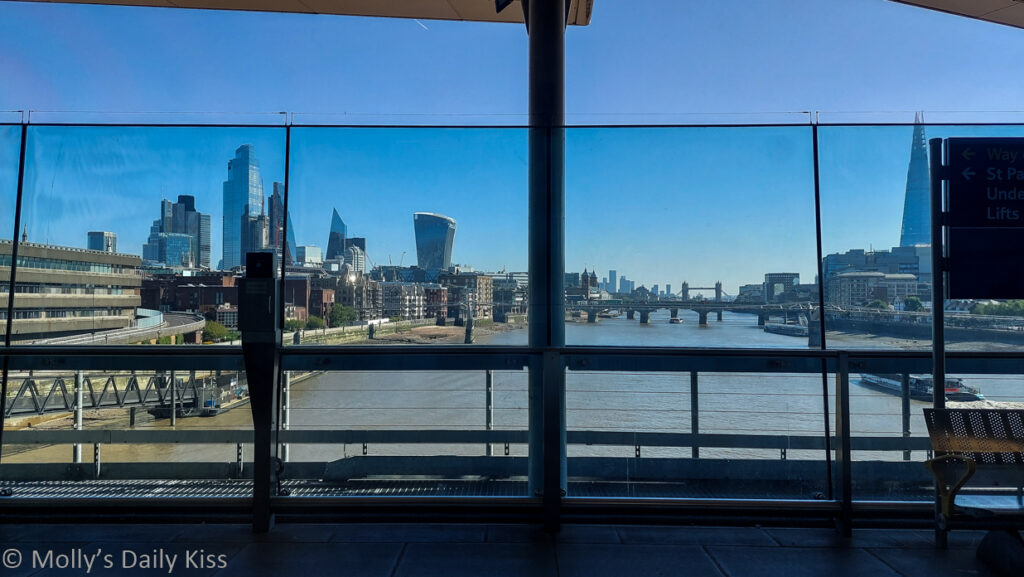 View from train down the Thames river to gallant london city