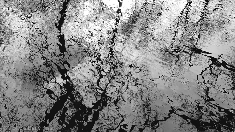 Ripples in the water in black and white